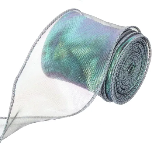 Miniatura 35 de MECCANIXITY - Cinta de organza con cable de 1 1/2" de ancho, brillante, transparente, con brillo irisado en tonos pastel, cinta de gasa para Beige