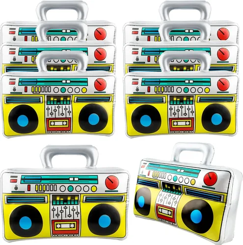 8 unidades de 16.5 pulgadas Boombox inflable grande inflable Boom Box novedad radio Boombox inflable para 80s 90s Radio Hip Hop suministros de fiesta