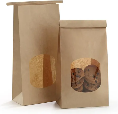 BagDream Bolsas de panadería con ventana, 100 bolsas de papel kraft de 4.5 x 2.36 x 9.6 pulgadas, para ventana de grano de café, galletas,