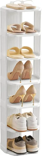 Miniatura 13 de UFORU - Zapatero pequeño, organizador de zapatos vertical de 5 niveles de plástico para espacios pequeños y estrechos, organizador de zapatos Negro