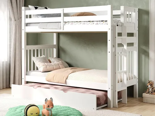 Miniatura 15 de Bedz King Literas altas de tamaño individual sobre individual, estilo Mission con escalera lateral y 2 cajones debajo de la cama, color cereza oscuro