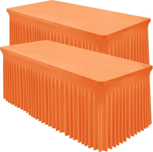 Miniatura 12 de Paquete de 2 manteles color azul bebé para mesa rectangular de 4 pies, manteles de elastano elásticos de 4 pies, falda blanca rectangular para baby