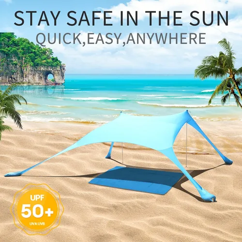 Miniatura 4 de Tienda de campaña de playa de 77 pies con protección UV UPF50+, toldo al aire libre con 2 postes para camping, pesca, patio trasero y pícnics