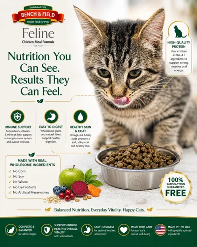 Miniatura 7 de Bench & Field Holistic Premium Alimento seco para gatos, harina de pollo y arroz integral, hecho sin maíz, trigo o soja, para todas las etapas