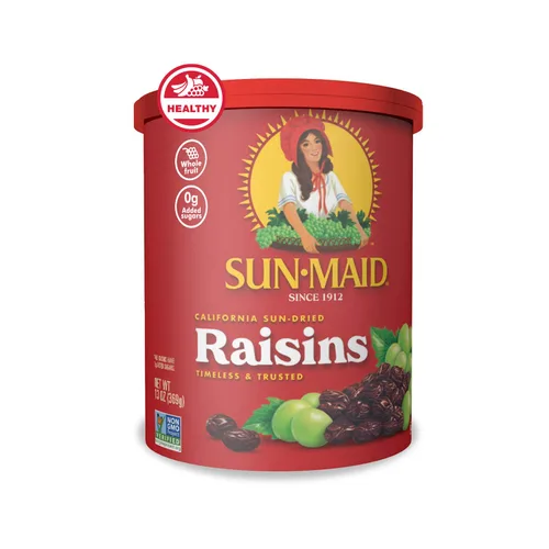 Sun-Maid California Sun-Dried Raisins - Recipiente resellable de 13 onzas, frutas secas para aperitivos saludables, almuerzos escolares y