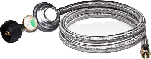 DOZYANT Reemplazo de manguera reguladora de propano de 5 pies con medidor de tanque de propano, manguera trenzada de acero inoxidable para estufa de