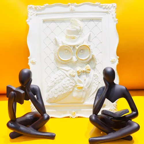 Miniatura 6 de Estatua negra de 2 piezas para decoración del hogar, estatua de pensador de lectura negra, figuras modernas, escultura estética abstracta, juego