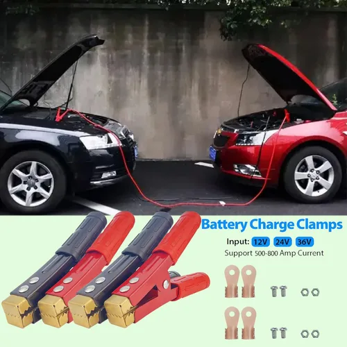 Miniatura 7 de 4 piezas de abrazaderas de cable de puente de batería, abrazaderas de batería de cobre puro resistente para coche, abrazaderas de cocodrilo