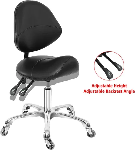 Miniatura 5 de Taburete higienista dental con soporte de espalda, taburete de silla de montar esteticista rodante para salón de pestañas, tienda de tatuajes, spa