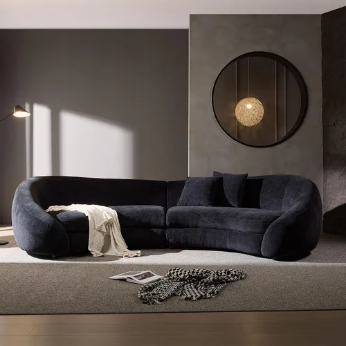 Miniatura 17 de WILLIAMSPACE Sofá curvado de 101 pulgadas, moderno sofá boucle tapizado de gran tamaño con 4 almohadas, sofá de peluche de 4 asientos para sala
