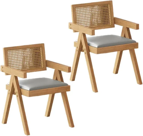 Miniatura 57 de YVYKFZD Juego de sillas de comedor de ratán, sillas de comedor de madera, sillas de cocina con respaldo tejido, sillón tapizado, silla auxiliar