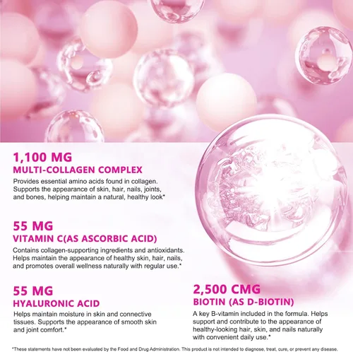 Miniatura 3 de Cápsulas de colágeno con péptidos de colágeno hidrolizados multitipo, biotina, vitamina C y ácido hialurónico - Apoya la suavidad de la piel