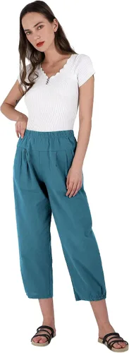 Miniatura 3 de utcoco Pantalones cortos harén para mujer, cintura elástica, casual, ajuste holgado, algodón y lino, capris con bolsillos