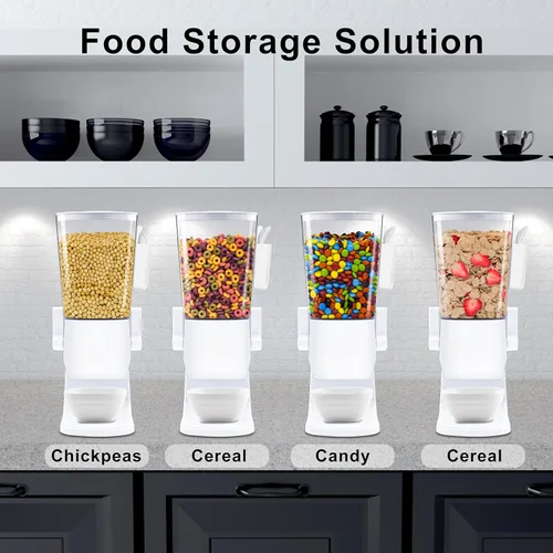 Miniatura 3 de Dispensador de cereales para encimera con cuencos, cucharas, caja de cubiertos, contenedores de cereales de 3.2 L, dispensador de aperitivos para 1