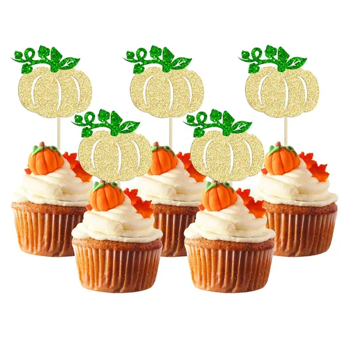 Miniatura 15 de Gyufise 24 piezas de decoración de cupcakes de calabaza con purpurina para temática de otoño, Acción de Gracias, Halloween, baby shower, niños