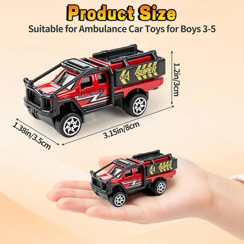 Miniatura 6 de Juego de 6 vehículos de rescate de emergencia fundidos a presión en miniatura, juguetes de ambulancia, helicópteros para niños pequeños de 1, 2