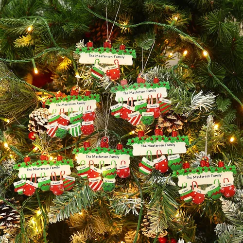 Miniatura 16 de Adornos de Navidad personalizados, nombres de familia, decoración de Navidad, decoración colgante de árbol, adorno de bendición de Feliz Navidad