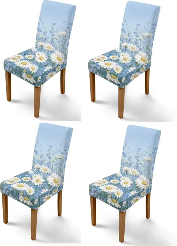 Miniatura 46 de HUGS IDEA Yellow Floral Chair Covers for Dining Room Set of 2 Flowers Kitchen Chair Covers Washable Dining Chairs Slipcovers Cubre Sillas