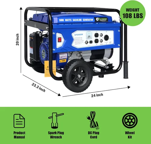 Miniatura 3 de Green-Power America Generador de gasolina GPD5000W, Verde/Negro