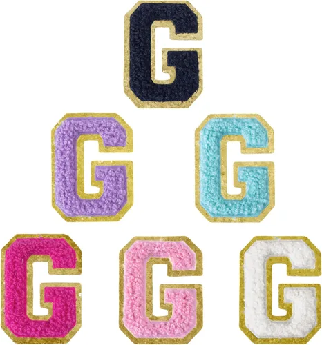 Miniatura 235 de 6 piezas de parches de letras de chenilla autoadhesivas, parches de letras preppy de 2 pulgadas para bolsos, ropa y sombreros, grandes pegatinas