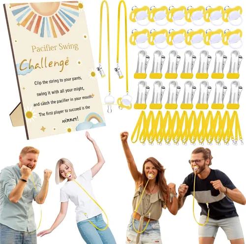 Miniatura 9 de Geelin Juego de 12 juegos de chupete con columpio para baby shower, juegos divertidos de revelación de género, incluye 1 letrero de madera y 12