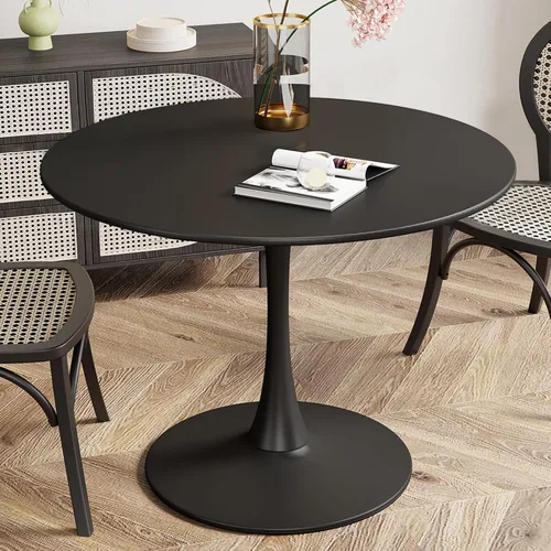 Recaceik Mesa de comedor redonda moderna, mesa de tulipanes de 31.5 pulgadas con tablero de MDF y base de pedestal de metal para comedor, sala de
