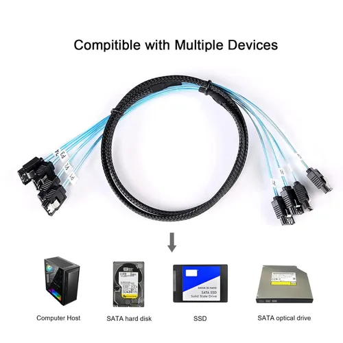 Miniatura 6 de ADCAUDX Cable SATA-III de 3.3 ft, 4 unidades/set-SATA-6Gbps HDD-SDD de cable de datos de repuesto para servidor Bitcoin Computadora SSD HDD CD DVD