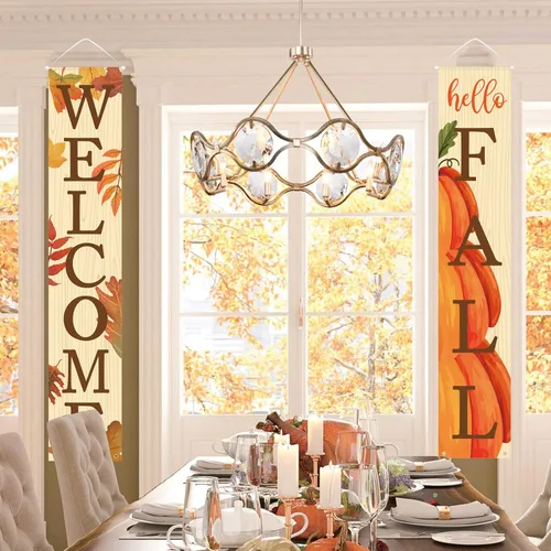 Miniatura 6 de DAZONGE Decoración de otoño, carteles de bienvenida y hola otoño para decoración de cosecha de puerta delantera, carteles colgantes para decoración