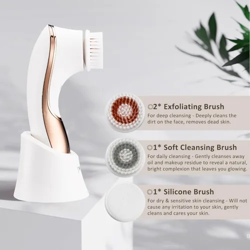 Miniatura 3 de Cepillo facial eléctrico recargable exfoliante facial IPX-7 impermeable rotativo limpiador de spa para exfoliación, masaje y limpieza profunda con 4