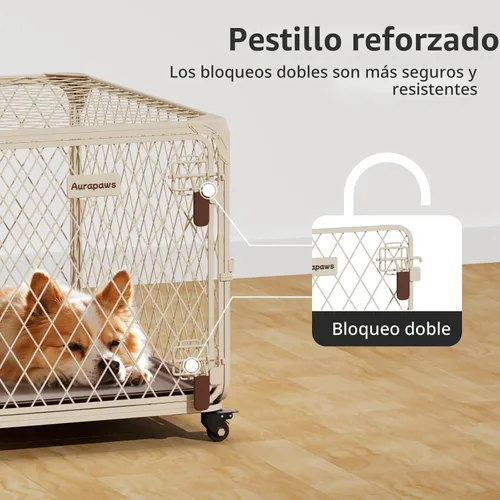 Miniatura 4 de Jaula para perros pequeños de 30 pulgadas con rueda con cerradura, jaulas metálicas de malla de diamante para perros medianos, hasta 70 libras