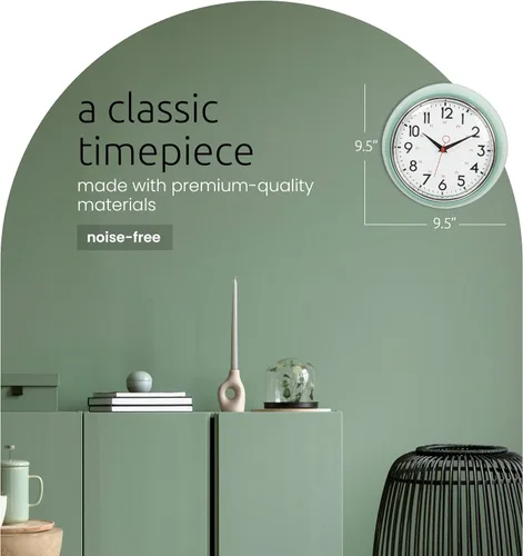 Miniatura 2 de Kiera Grace, reloj de pared retro con bisel cromado y lente de vidrio convexo, de 9.5 pulgadas, Plástico, Verde, 9.5