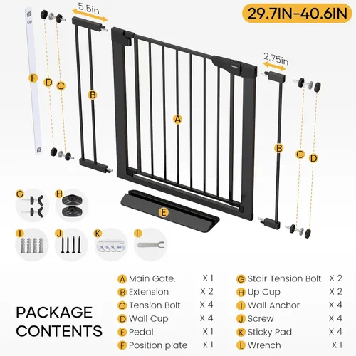 Miniatura 9 de Cumbor Puerta de bebé extra alta de 36 pulgadas para escaleras, puerta para perros de 29.7-40.6 pulgadas de ancho para puertas, puertas de mascotas