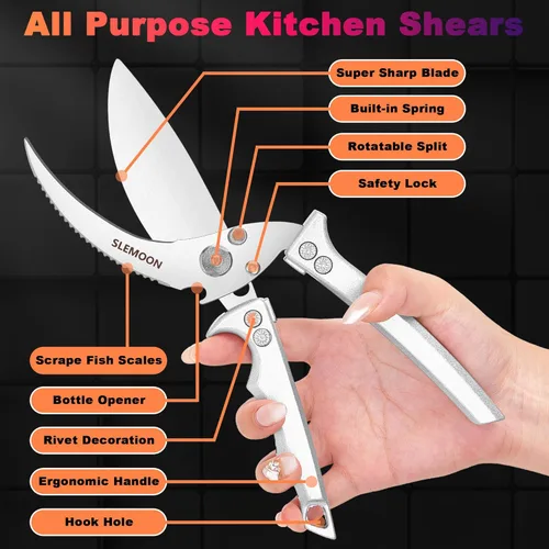 Miniatura 3 de Tijeras resistentes para aves de corral, para cortar carne, aptas para lavavajillas y alimentos, tijeras de cocina de acero inoxidable para pollo