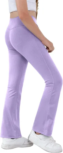 Miniatura 29 de Pantalones de yoga para niñas, cintura cruzada, pierna ancha, pantalones acampanados de entrenamiento de cintura alta