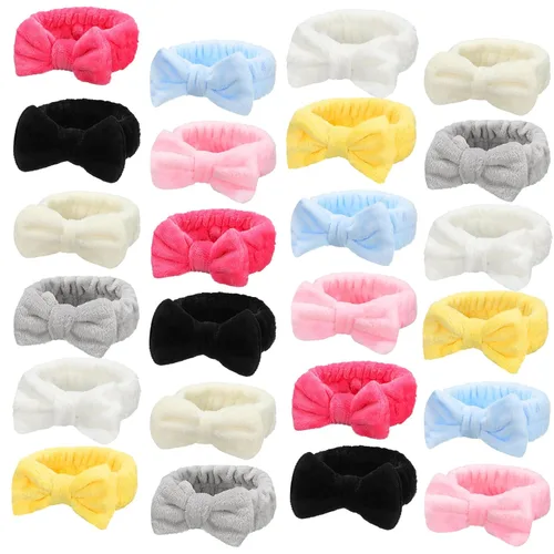 Miniatura 8 de Jexine 24 piezas de diademas faciales de spa para maquillaje, paquete de diademas para el cabello con lazo, diadema de pelo esponjosa y de felpa