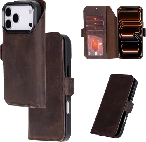 Miniatura 18 de Bayelon Cartera de cuero Cas para iPhone 15 Pro - Funda con tapa abatible, funda tipo cartera para iPhone 15 Pro, funda tipo cartera, función atril