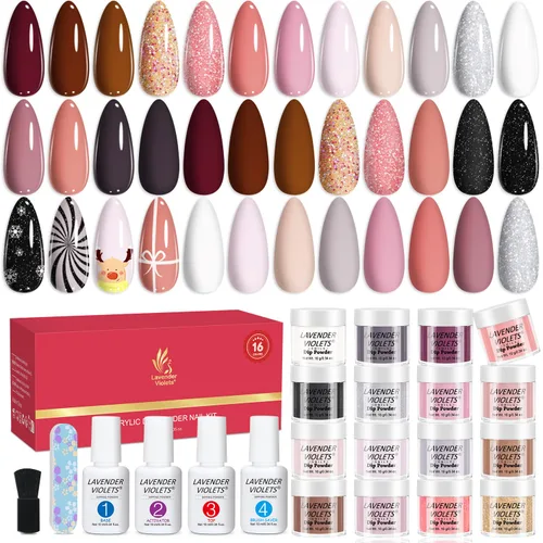 Miniatura 9 de LAVENDER VIOLETS Kit de iniciación de 22 piezas de polvo de inmersión para uñas, 16 colores de purpurina de Halloween, juego de líquido de inmersión