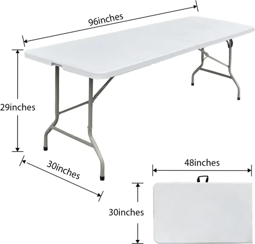 Miniatura 3 de Mesa plegable de 8 pies, mesa plegable portátil resistente de 8 pies Carry Handle, Fold-in-Half Design, Blow Molded Tabletop, Perfect for Party