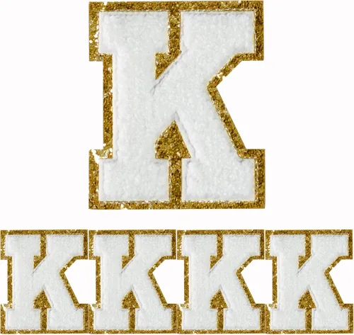 Miniatura 60 de 4 PCS Parches de Letras de Felpilla Negra, Letras Bordadas por Transferencia de Calor, Parches con Purpurina, Parches de Letras Universitarias