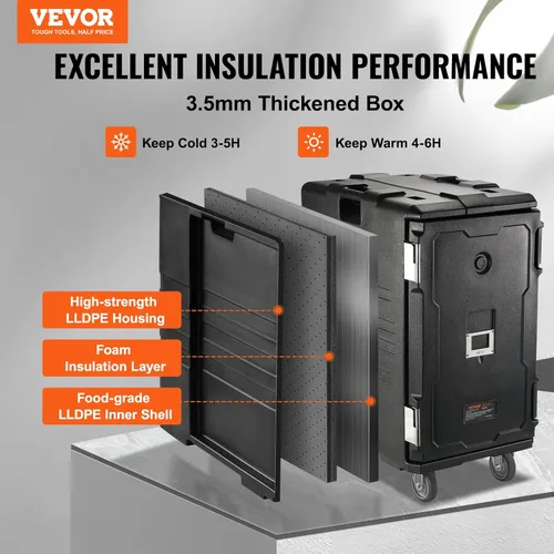 Miniatura 3 de VEVOR Portador de bandejas de alimentos aislado, Caja caliente de 127 Qt para catering, Portador de caja de alimentos LLDPE con hebillas dobles