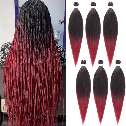 Miniatura 21 de Cabello trenzado preestirado, cabello trenzado degradado de 24 pulgadas, 6 paquetes de ajuste de agua caliente, cabello sintético Yaki profesional