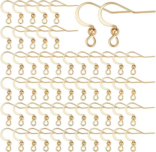 SUNNYCLUE 1 Caja 100Pcs Ganchos de Pendiente Franceses Chapados en Oro Real de 18K, Pendientes de Anillo de Pescado, Alambres de Acero Inoxidable,
