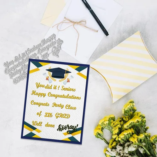 Miniatura 5 de 15 piezas de troqueles de palabras de graduación 2026 para hacer tarjetas, troqueles de corte de sombrero de graduación, felicitaciones