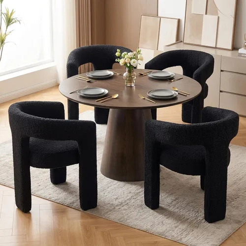 Miniatura 38 de HNY Silla moderna de cocina y comedor de estilo barril, silla de acento tapizada en cuero sintético PU con brazo, silla de lado de 47 cm de ancho
