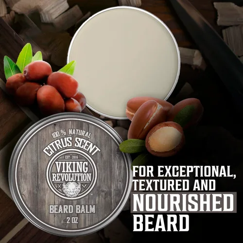 Miniatura 4 de Viking Revolution MEJOR OFERTA Bálsamo de barba con aceite de argán y manteca de mango - Estiliza, fortalece y suaviza barbas y bigotes - cera