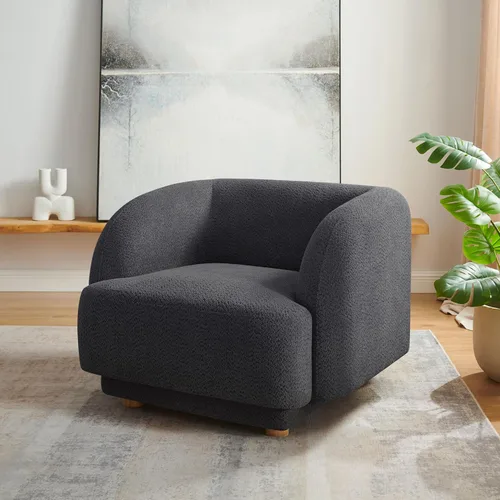 VANOMi Silla de sala de estar de gran tamaño, sillas de barril modernas y cómodas, sillón individual con patas de madera, sillón tapizado para
