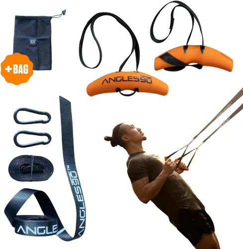 Angles90 Sling Trainer - Negro, nailon y neopreno - Fuerza de cuerpo completo con entrenadores de suspensión - Asas de dominadas de agarre neutro -
