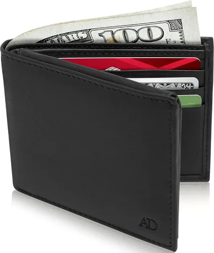 Miniatura 2 de Access Denied Billeteras delgadas de cuero plegable para hombre, cartera minimalista para hombre, con bloqueo RFID, tarjetero con ventana