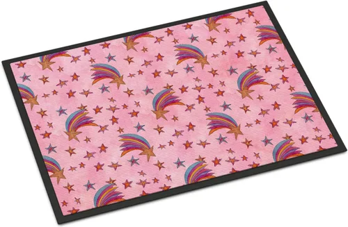 Caroline's Treasures BB7548MAT - Felpudo de acuarela con estrellas fugaces en rosa, 18 x 27 pulgadas, tapete para puerta delantera, interior y