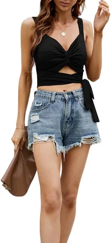 Miniatura 5 de LYANER Camiseta sin mangas con cuello en V profundo, nudo torcido, cintura hueca, corbata